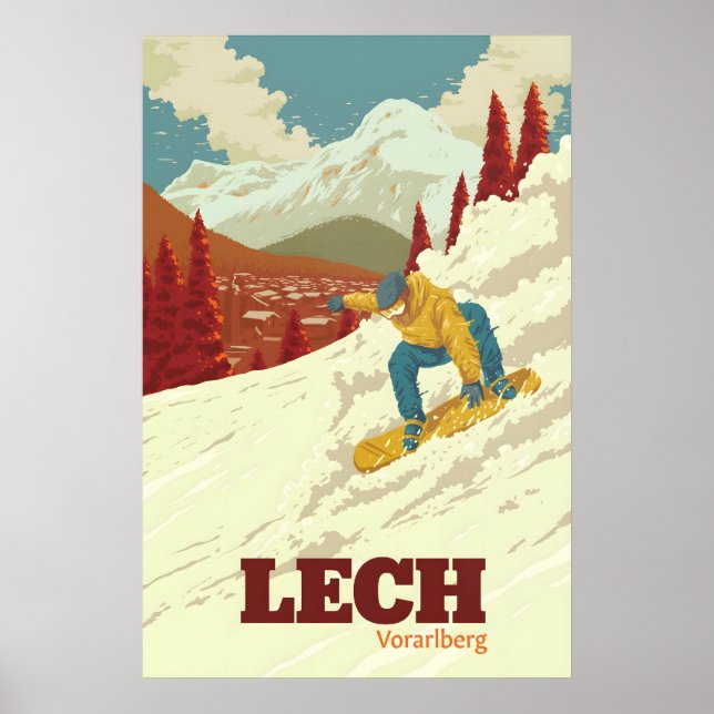 Póster de viaje de snowboarding Lech (Frente)