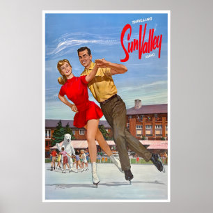 Póster de viaje de Sun Valley Vintage patinaje sob