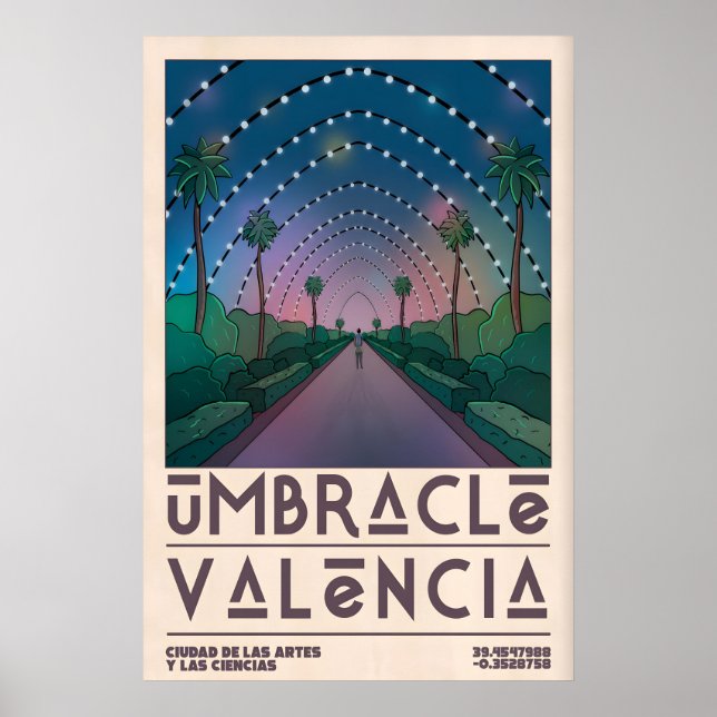 Póster de viaje de Valencia estilo mediados de sig (Frente)