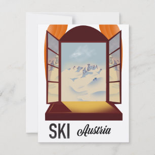 Póster de viaje de ventana de esquí Austria.