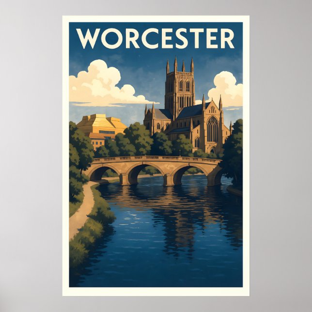 Póster de viaje de Worcester Reino Unido – Muro de (Frente)