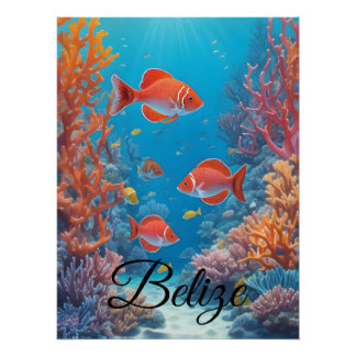 Póster de viaje del arrecife de coral de Belice