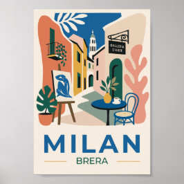 Póster de viaje del arte de Milán Brera - Regalo d