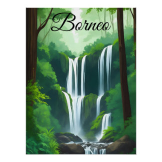Póster de viaje del bosque tropical de Borneo Indo