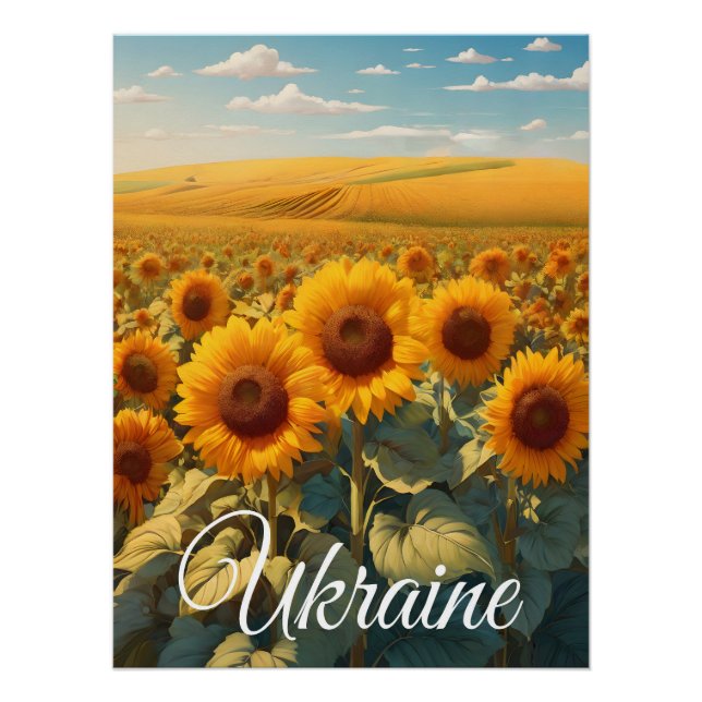Póster de viaje del campo de girasoles de Ucrania (Anverso)