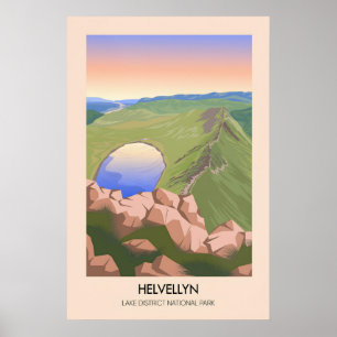 Póster de viaje del Distrito del Lago de la Montañ
