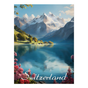 Póster de viaje del lago de montaña suizo