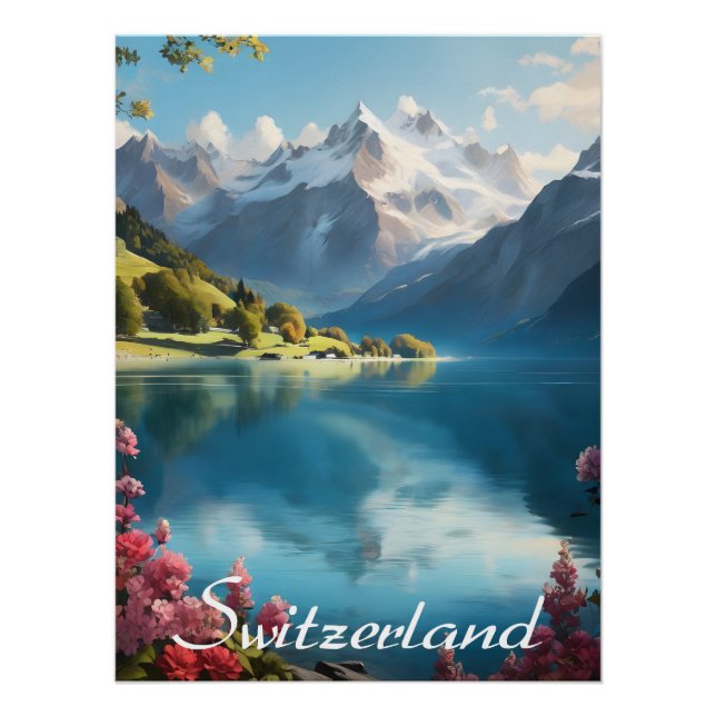 Póster de viaje del lago de montaña suizo (Anverso)