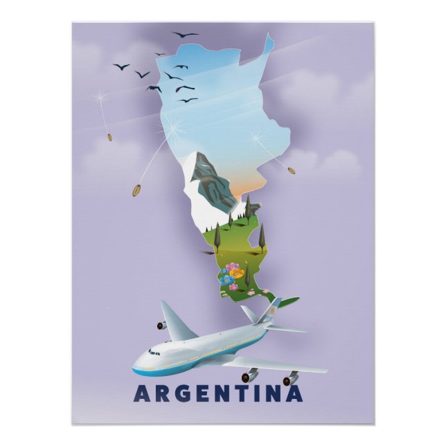 Póster de viaje del mapa de Argentina (Anverso)