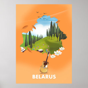 Póster de viaje del mapa de Bielorrusia.