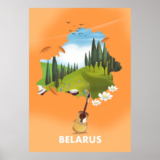 Póster de viaje del mapa de Bielorrusia. (Frente)