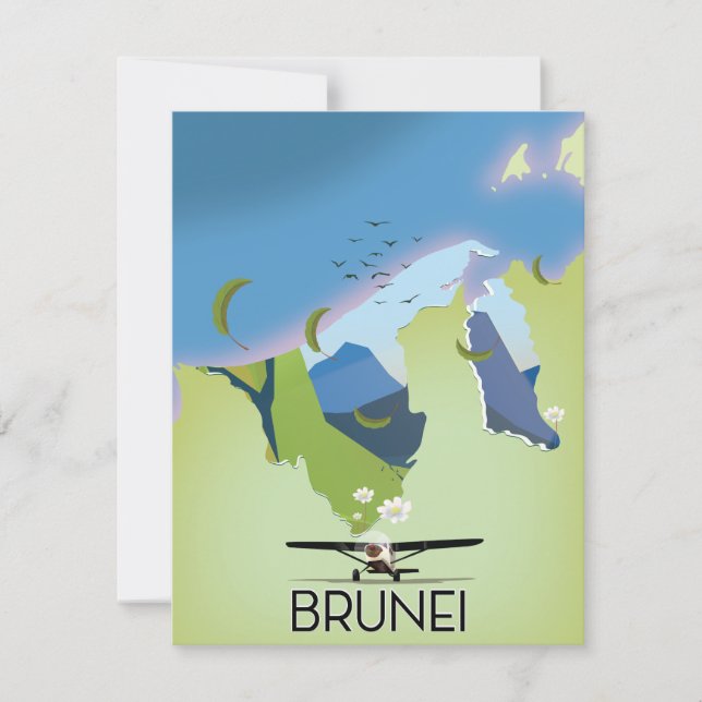 Póster de viaje del mapa de Brunéi (Anverso)