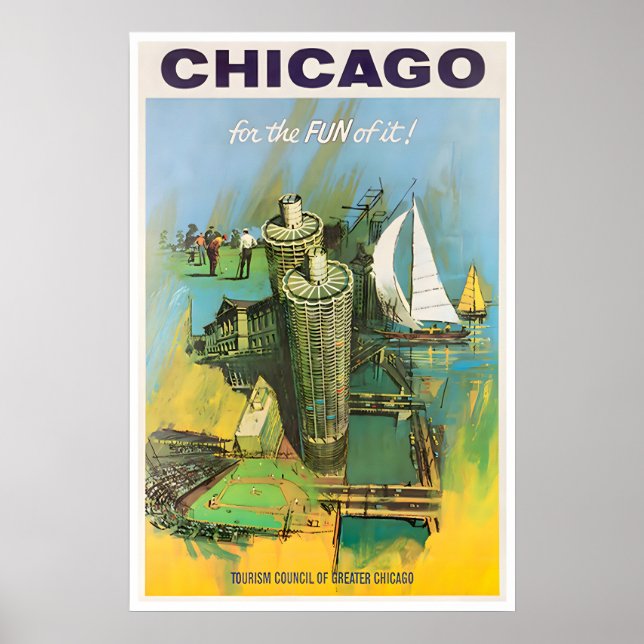 Póster de viaje del mapa de Chicago, impresión de  (Frente)