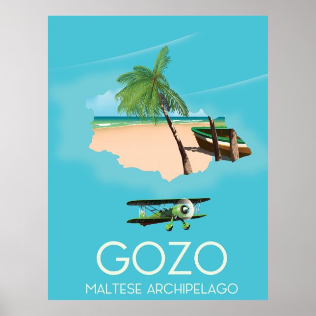 Póster de viaje del mapa de Gozo, archipiélago mal (Frente)