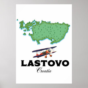 Póster de viaje del mapa de Lastovo Croacia.