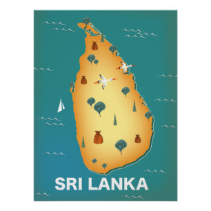 Póster de viaje del mapa de Sri Lanka