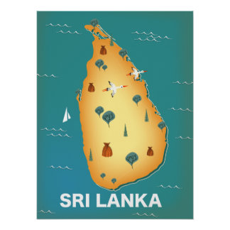 Póster de viaje del mapa de Sri Lanka