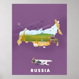 Póster de viaje del mapa ruso