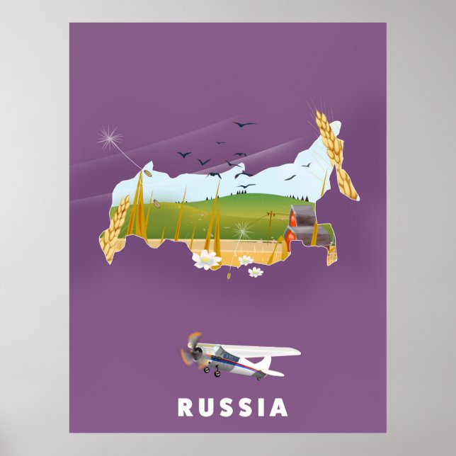Póster de viaje del mapa ruso (Frente)