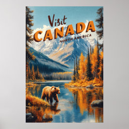 Póster de viaje del oso grizzly de Canadá
