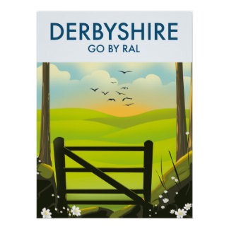 Póster de viaje del paisaje de Derbyshire
