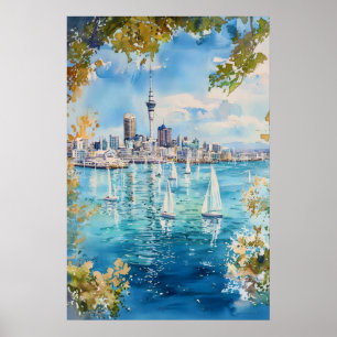 Póster de viaje del Parque Acuarela de Auckland Na