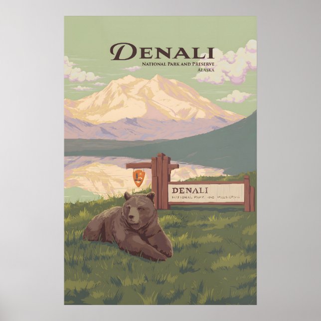 Póster de viaje del Parque Nacional Denali (Frente)