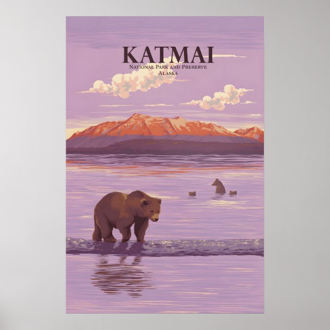 Póster de viaje del Parque Nacional y Reserva Katm (Frente)