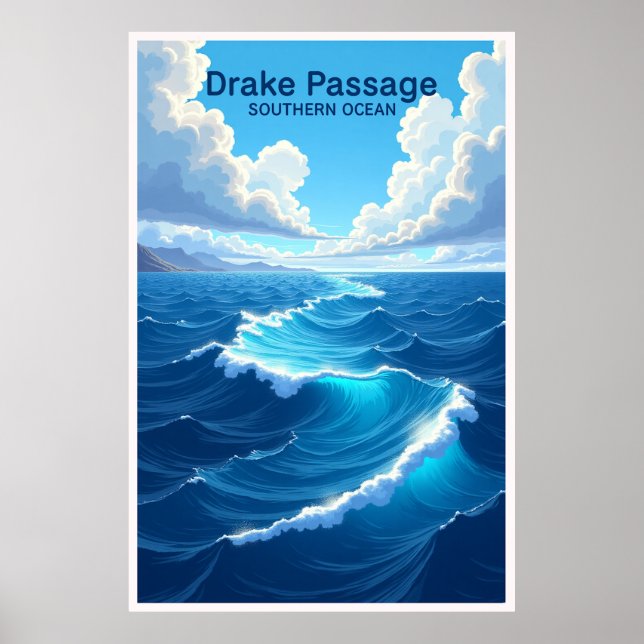 Póster de viaje del Pasaje de Drake Océano Austral (Frente)