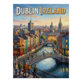 Póster de viaje del puente Ha'penny de Dublín Irla