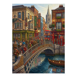 Póster de viaje del puente Ha'penny de Dublín Irla