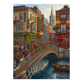 Póster de viaje del puente Ha'penny de Dublín Irla