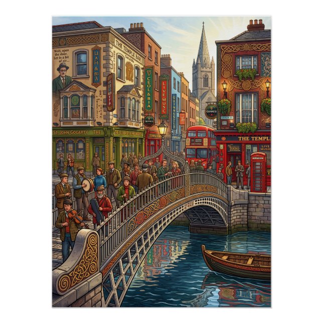 Póster de viaje del puente Ha'penny de Dublín Irla (Anverso)