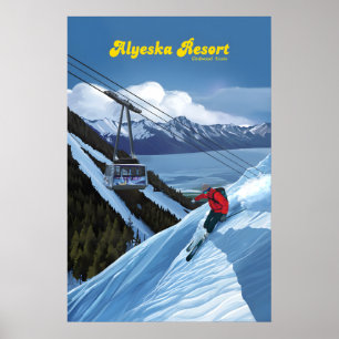 Póster de viaje del resort de esquí Alyeska