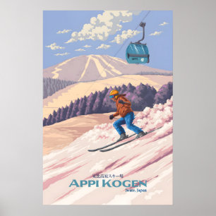 Póster de viaje del resort de esquí Appi Kogen Jap