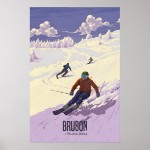 Póster de viaje del resort de esquí Bruson Suiza