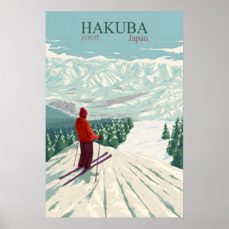 Póster de viaje del resort de esquí Hakuba Japón