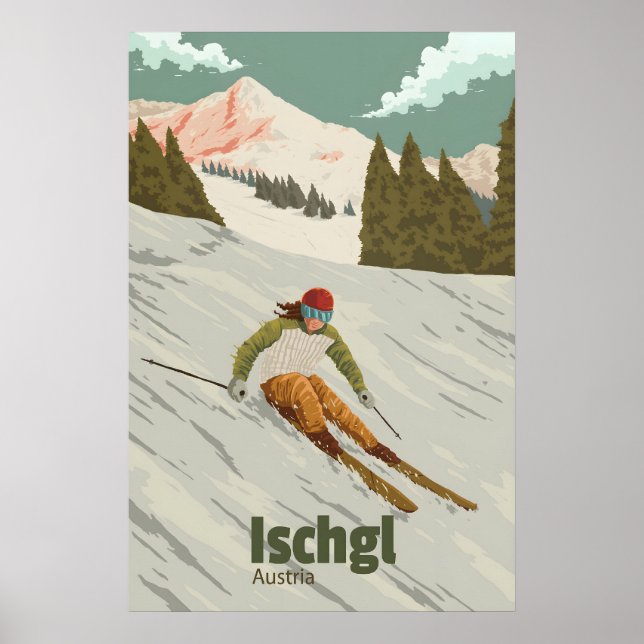 Póster de viaje del resort de esquí Ischgl Austria (Frente)