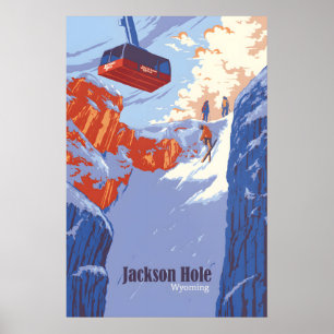 Póster de viaje del resort de esquí Jackson Hole W