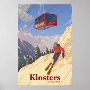 Póster de viaje del resort de esquí Klosters Suiza