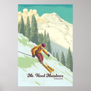 Póster de viaje del resort de esquí Mt Hood Meadow