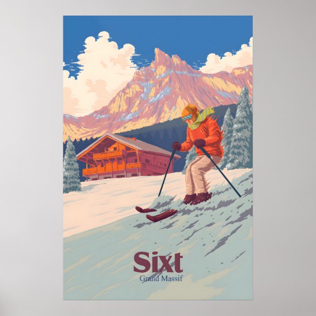 Póster de viaje del resort de esquí Sixt (Frente)