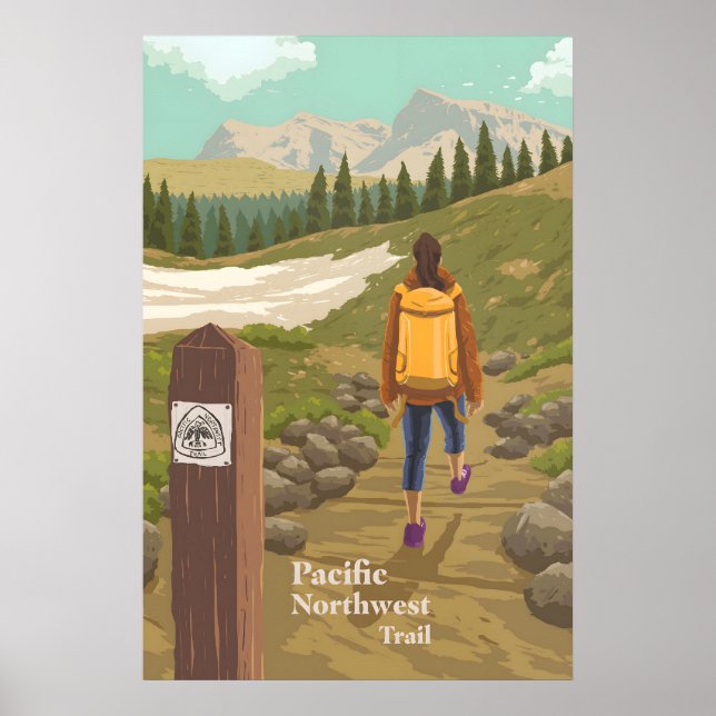 Póster de viaje del sendero del Pacífico Noroeste (Frente)