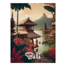 Póster de viaje del templo de Bali