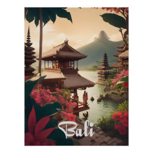 Póster de viaje del templo de Bali