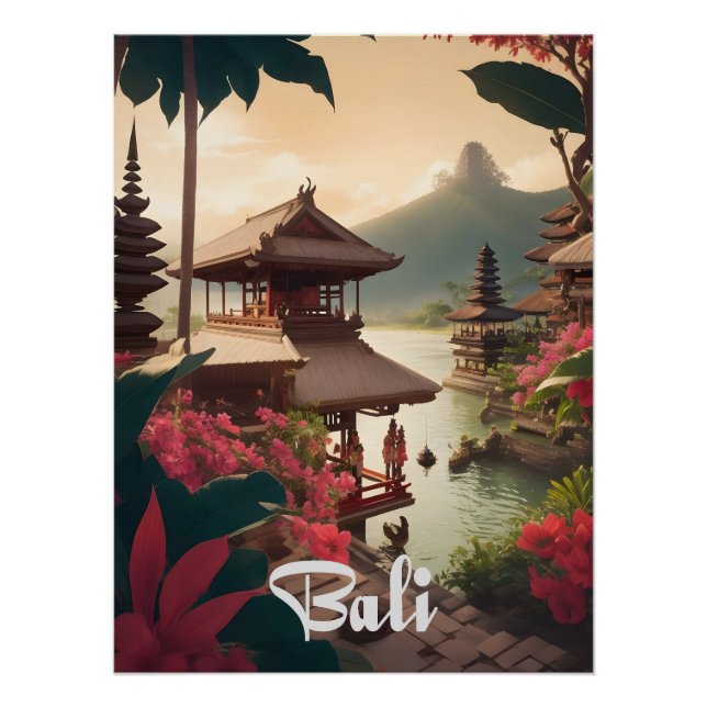 Póster de viaje del templo de Bali (Anverso)