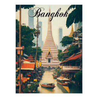 Póster de viaje del templo de Bangkok Tailandia