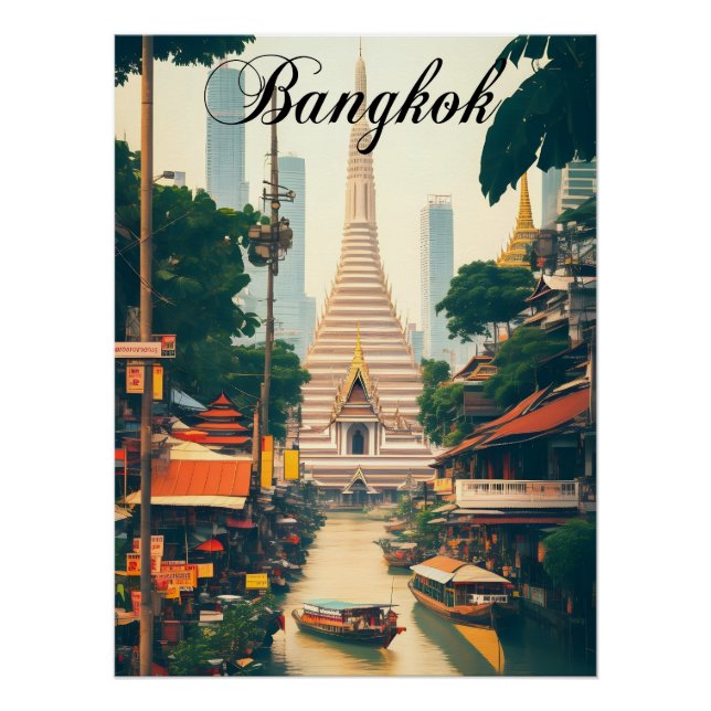 Póster de viaje del templo de Bangkok Tailandia (Anverso)