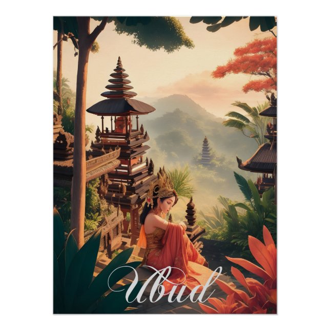 Póster de viaje del templo de Ubud Indonesia (Anverso)