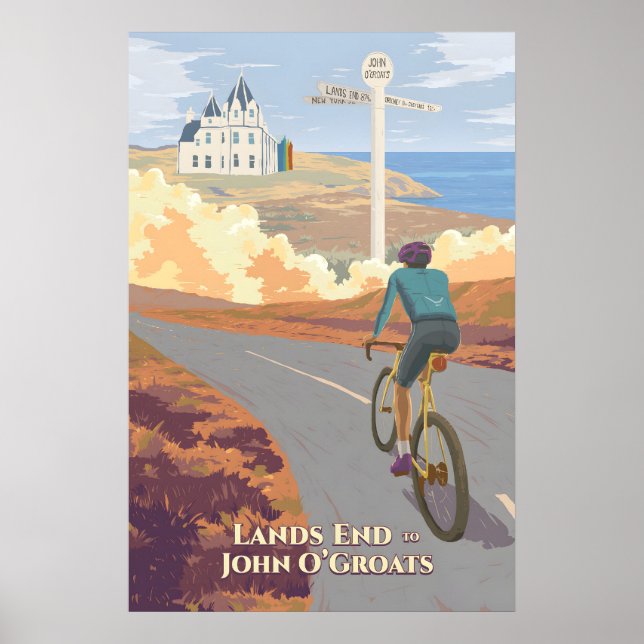 Póster de viaje en bicicleta de Lands End a John O (Frente)